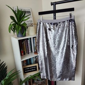 Witchery Silver and Gray Sequin Pencil Skirt
